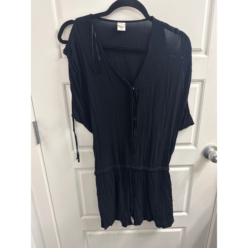 L Space Womens Black Gauze Cold Shoulder Button Front Romper Size‎ Medium